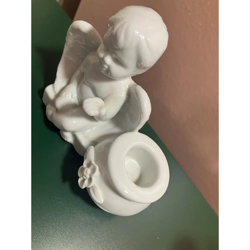 White Ceramic Cherub Angel Planter Vase | Cottagecore Romantic Decor